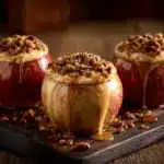 caramel pecan cheesecake stuffed baked apples - featured image