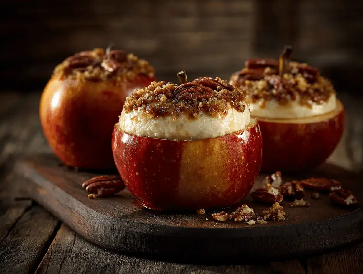 caramel pecan cheesecake stuffed baked apples preparation steps