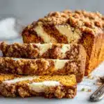 cinnamon streusel pumpkin cream cheese bread - featured image