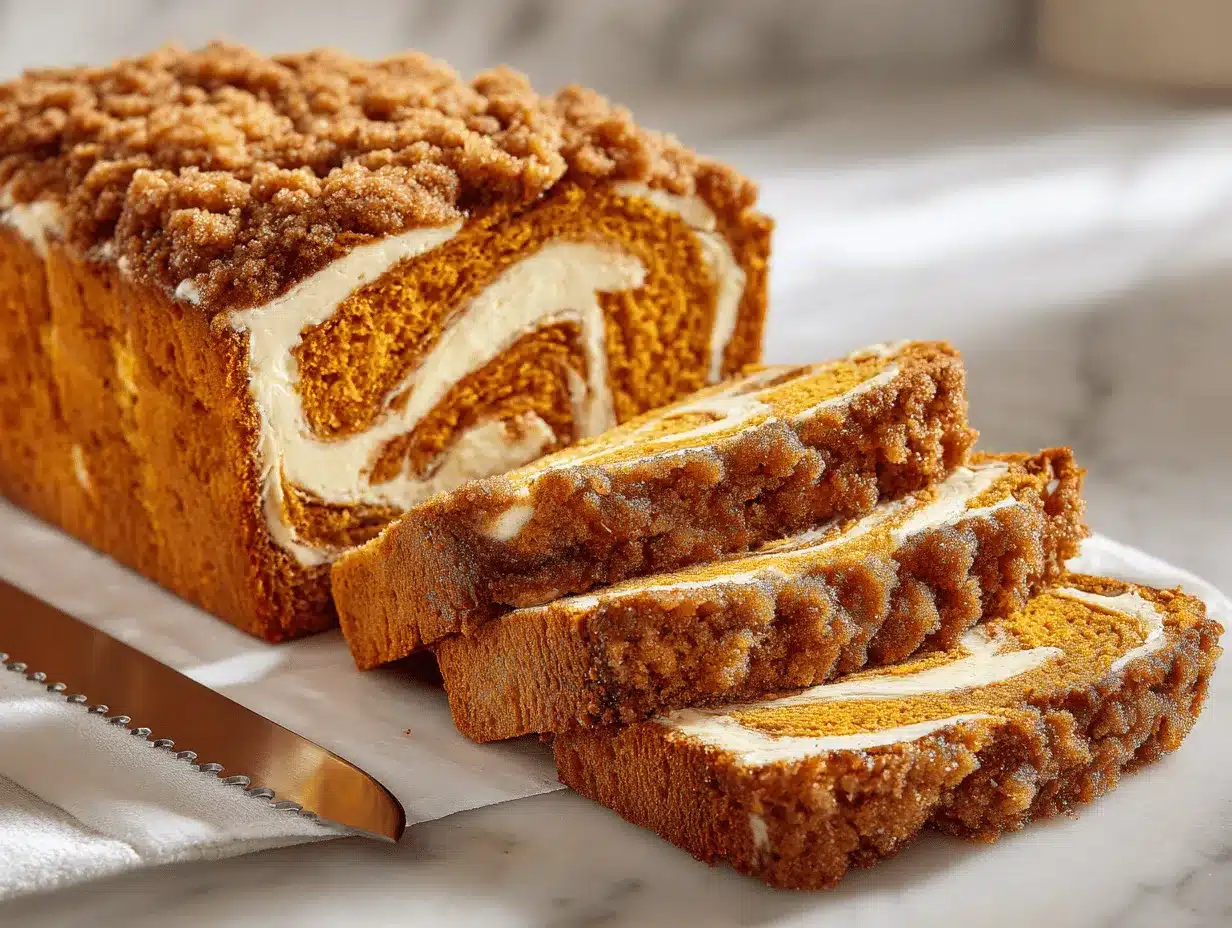 cinnamon streusel pumpkin cream cheese bread preparation steps