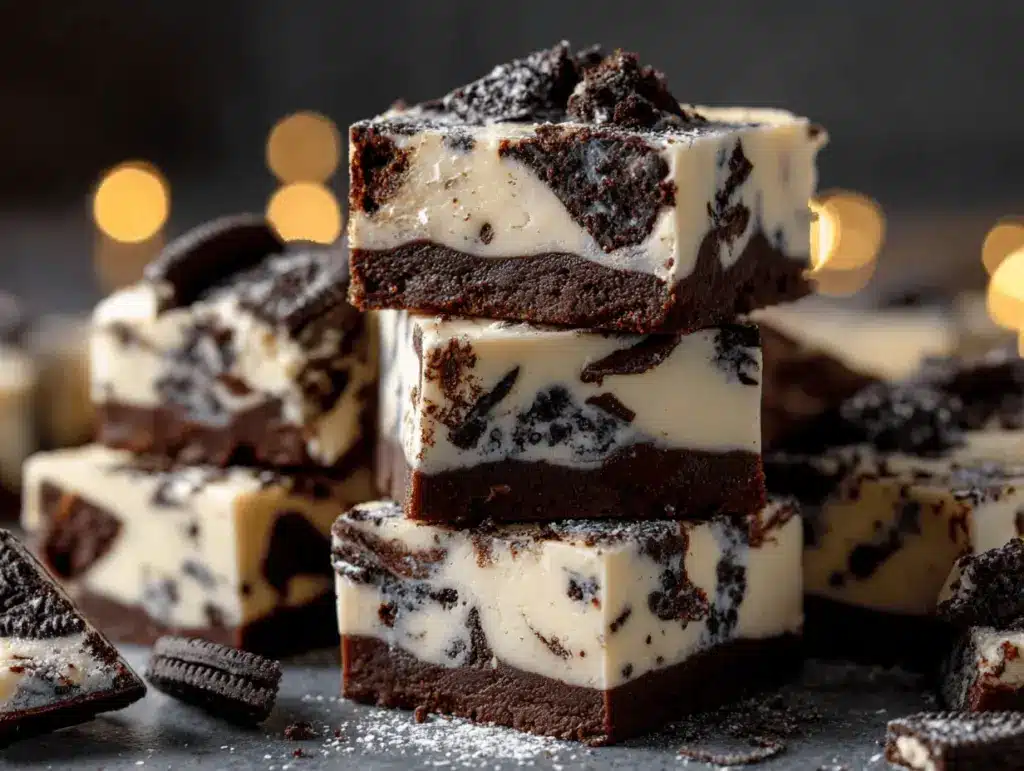 cookies and cream cheesecake fudge bars - featured image