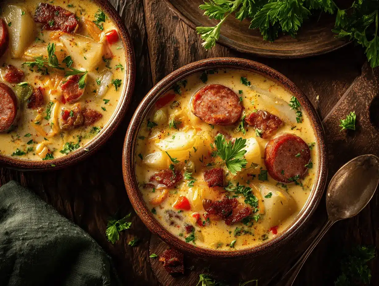 creamy Cajun sausage and potato soup preparation steps