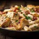 creamy chicken bacon ranch pasta bake - featured image