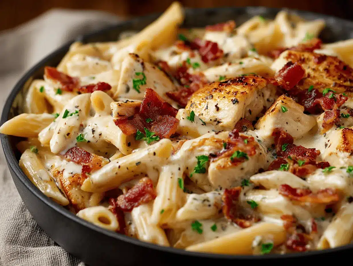 creamy chicken bacon ranch pasta bake preparation steps