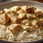creamy garlic parmesan chicken and rice skillet - featured image