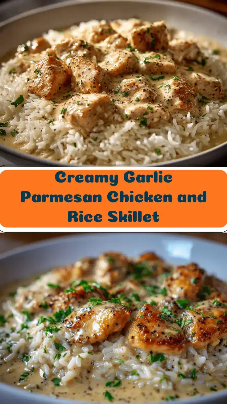 creamy garlic parmesan chicken and rice skillet recipe