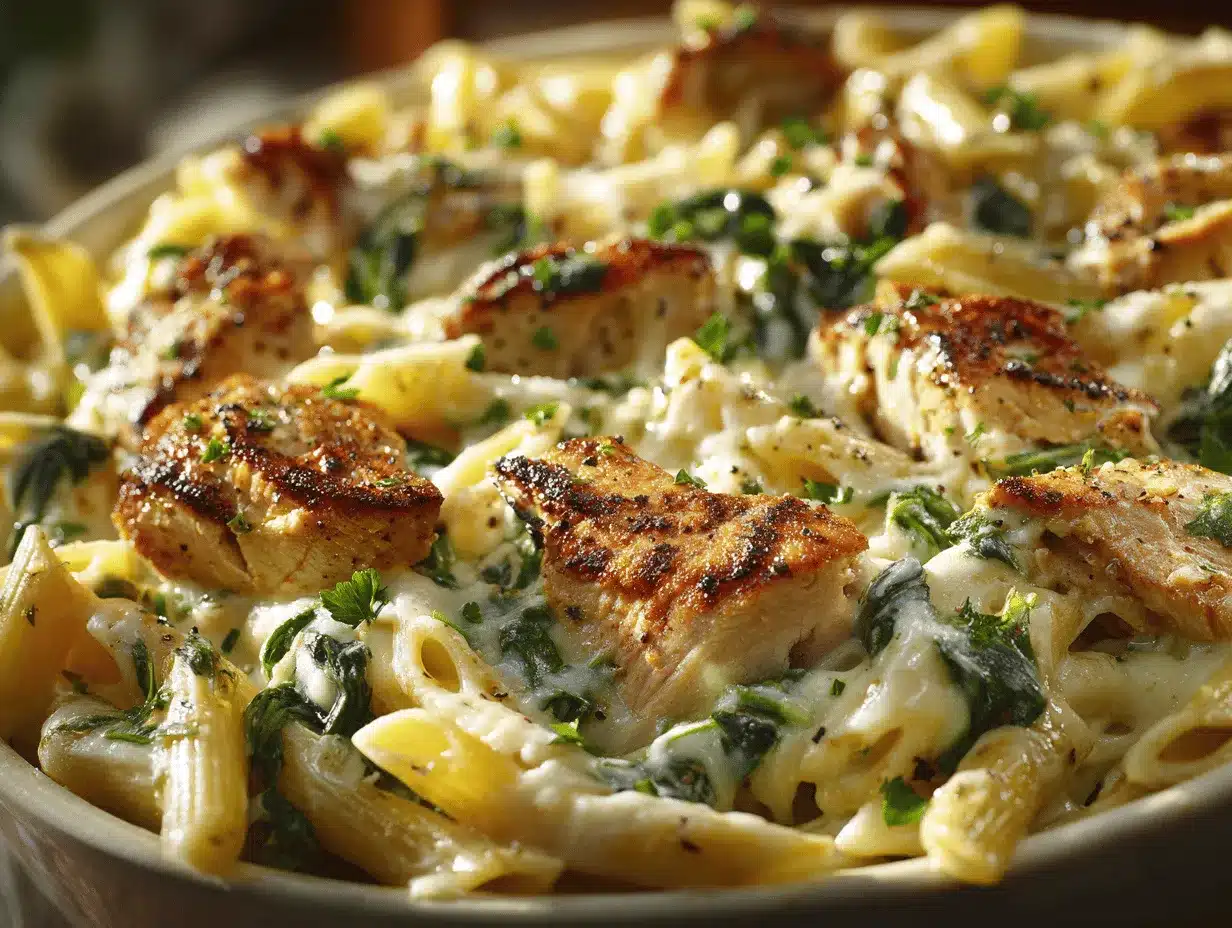 creamy garlic parmesan chicken pasta bake preparation steps