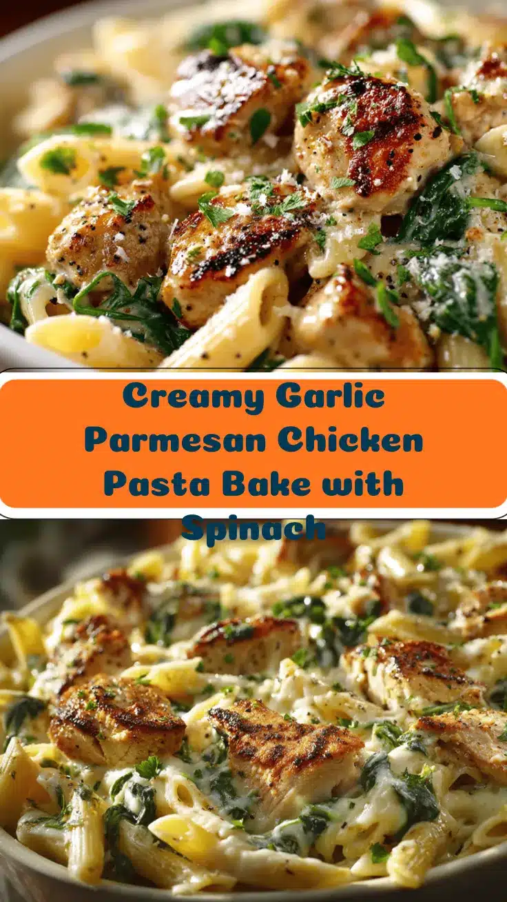 creamy garlic parmesan chicken pasta bake recipe