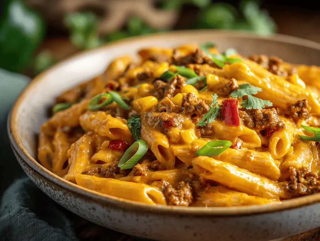 creamy taco beef pasta bake - featured image