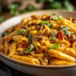creamy taco beef pasta bake - featured image