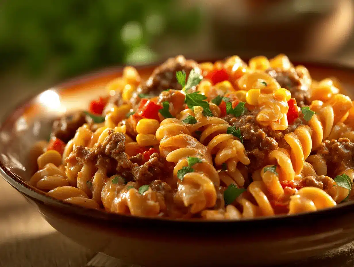 creamy taco beef pasta bake preparation steps