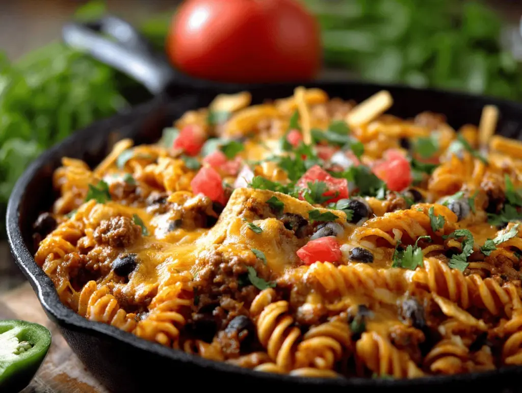 creamy taco pasta bake - featured image