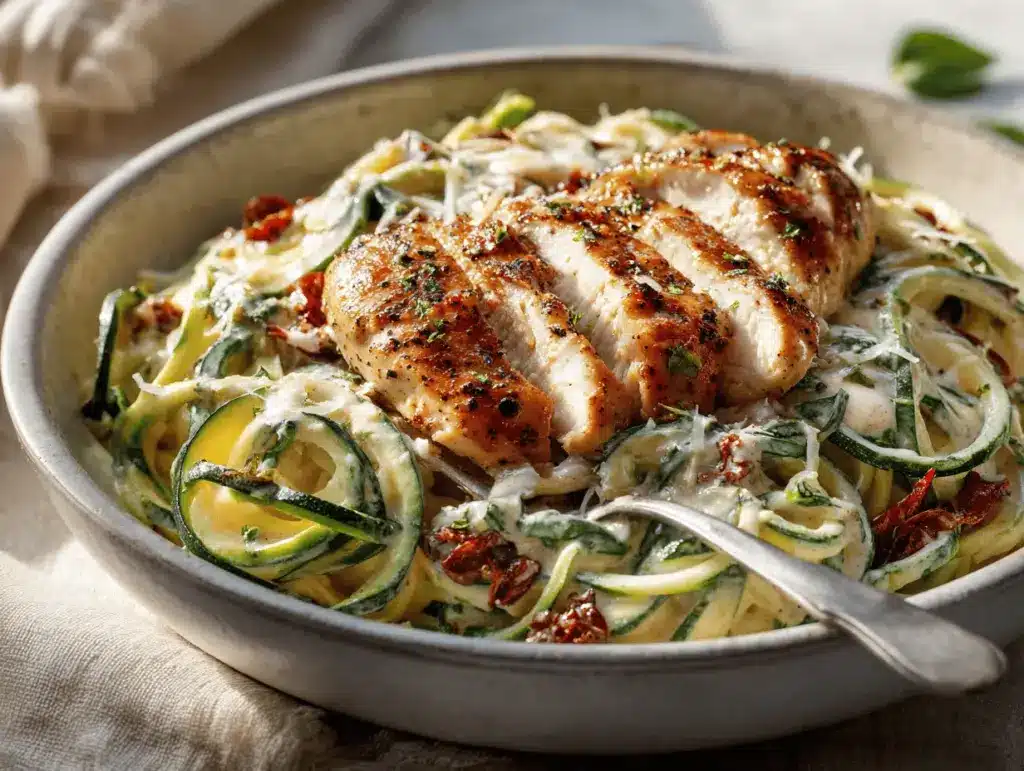 Creamy Tuscan Chicken Alfredo with Zucchini Noodles - featured image