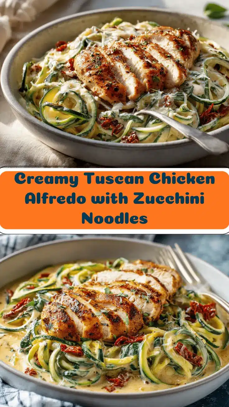 Creamy Tuscan Chicken Alfredo with Zucchini Noodles recipe