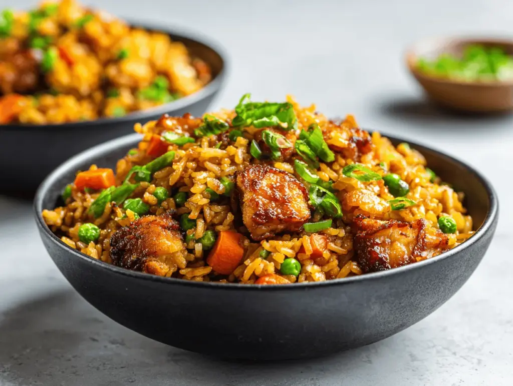 crispy honey garlic chicken fried rice - featured image