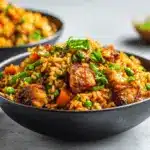 crispy honey garlic chicken fried rice - featured image