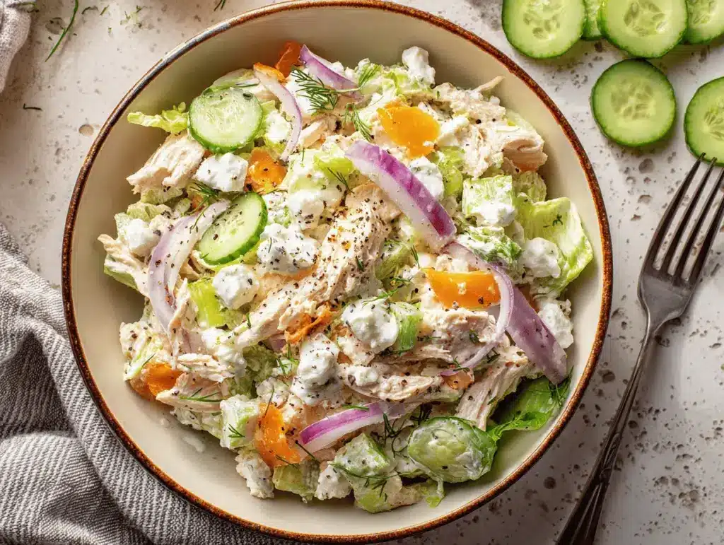 high protein chicken salad with cottage cheese - featured image