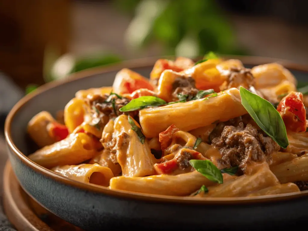 high-protein creamy beef pasta - featured image