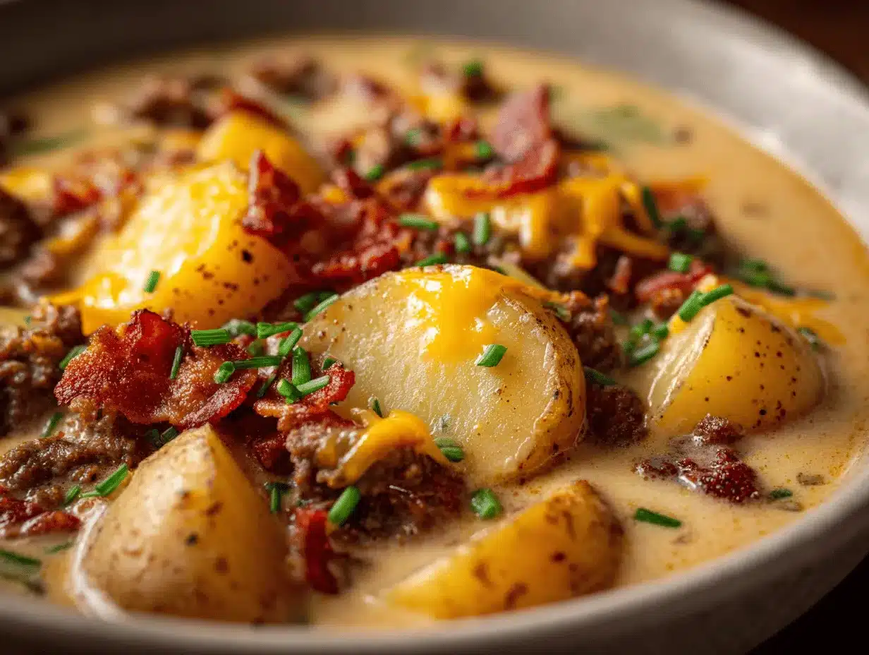 loaded bacon cheeseburger potato soup preparation steps