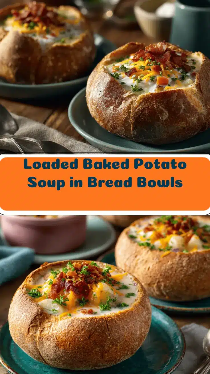 loaded baked potato soup in bread bowls recipe