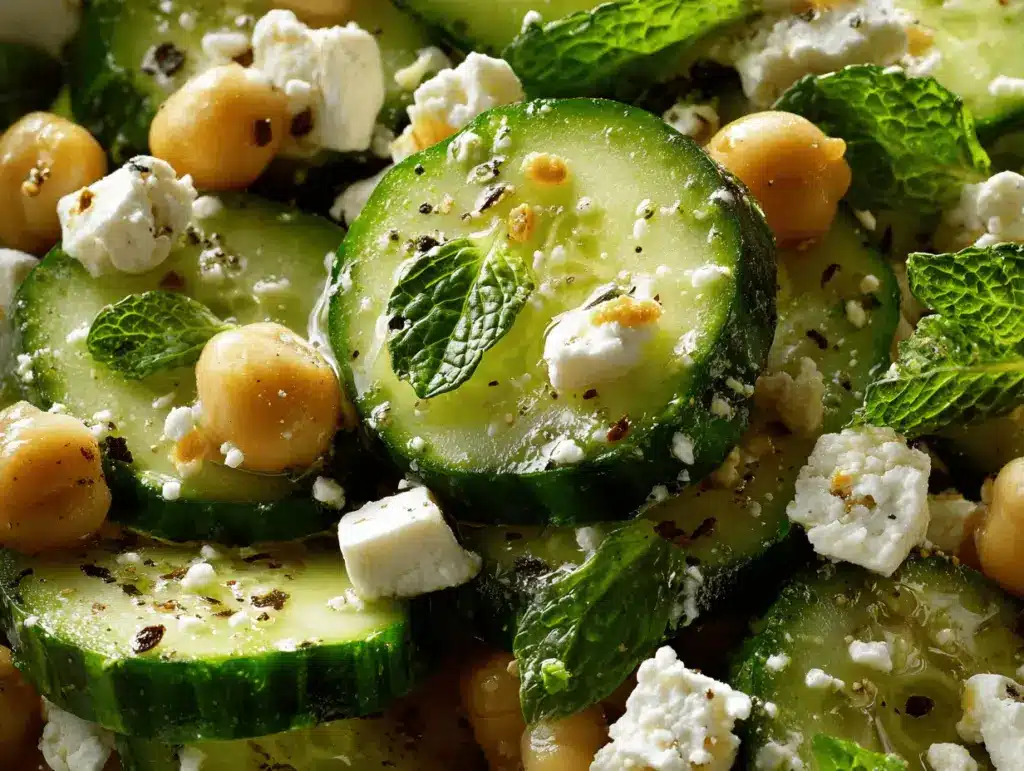 Mediterranean cucumber feta chickpea salad - featured image