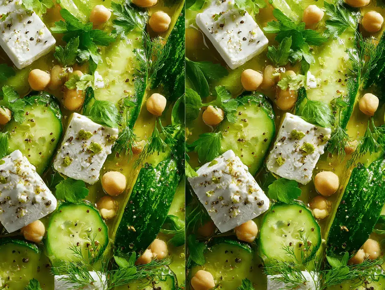 Mediterranean cucumber feta chickpea salad preparation steps