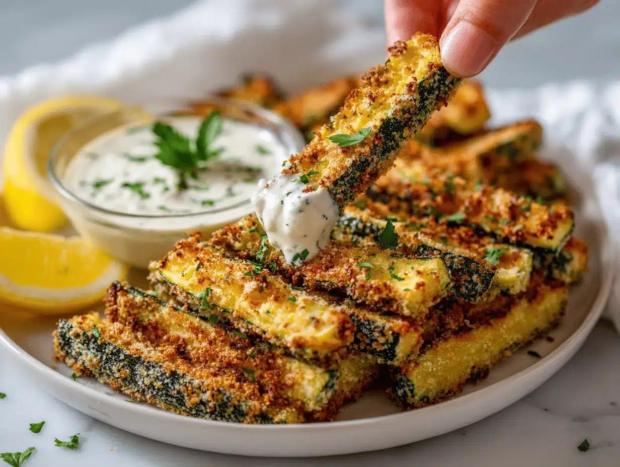parmesan ranch baked zucchini fries preparation steps