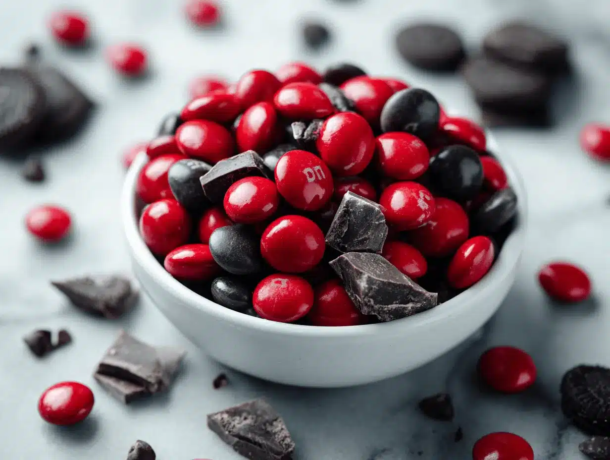 Red Velvet Monster M&M Snack Mix preparation steps