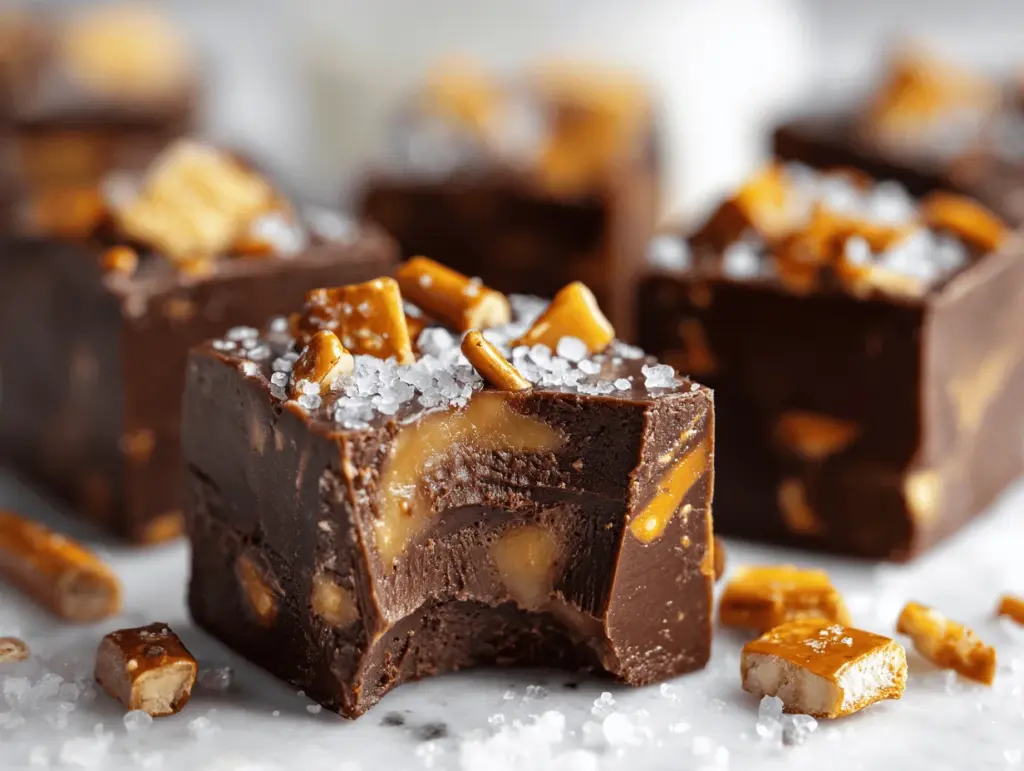 Salted Caramel Pretzel Chocolate Fudge - featured image