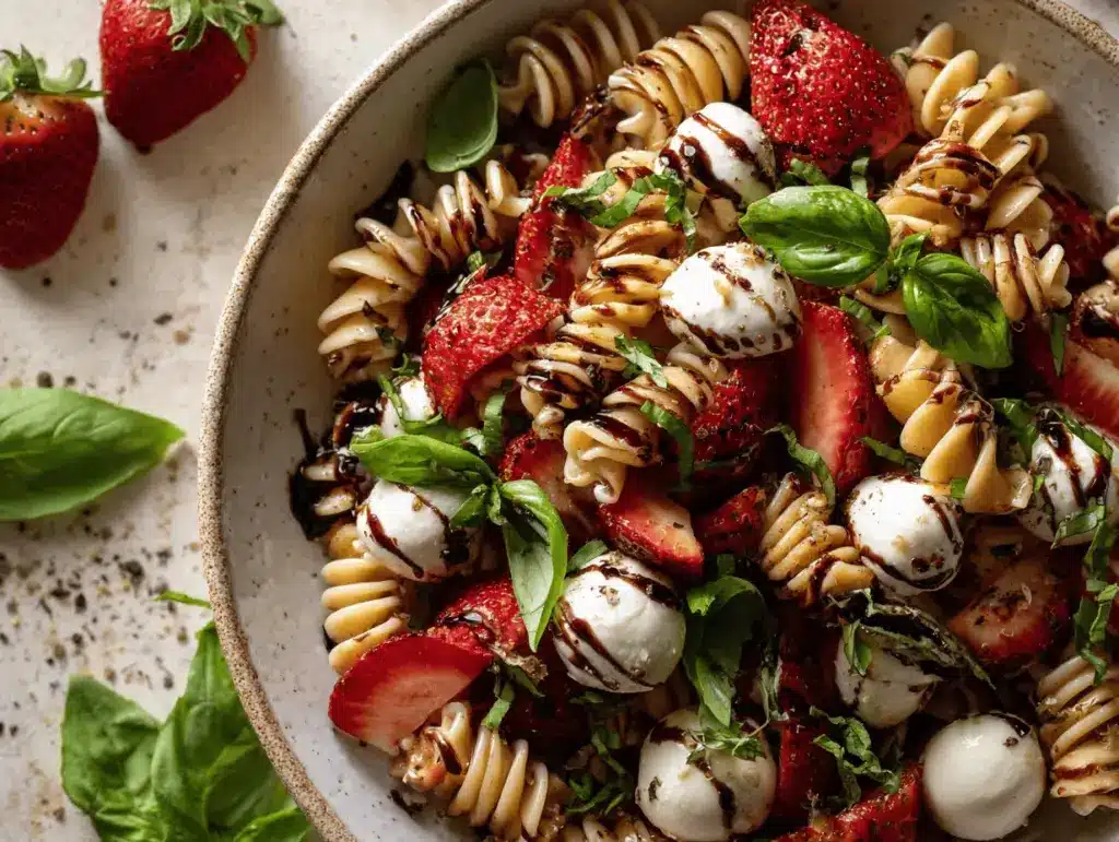 strawberry caprese pasta salad - featured image