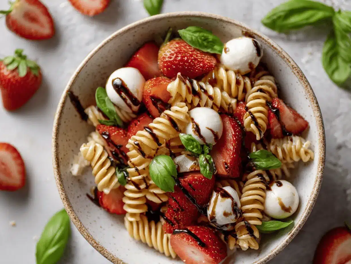 strawberry caprese pasta salad preparation steps