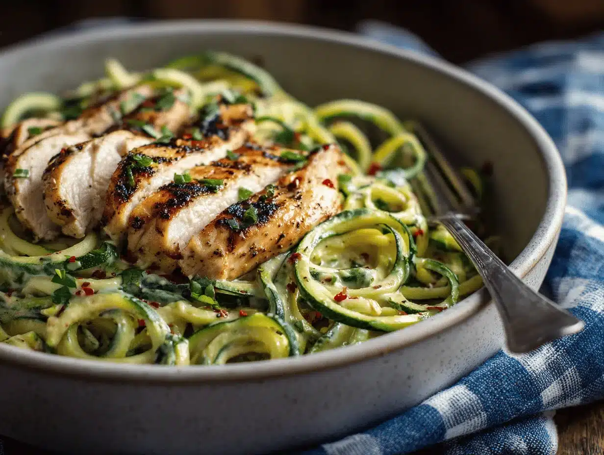 zucchini noodle chicken Alfredo preparation steps