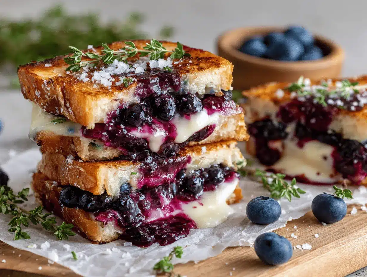 Blueberry Brie and Honey Grilled Cheese preparation steps