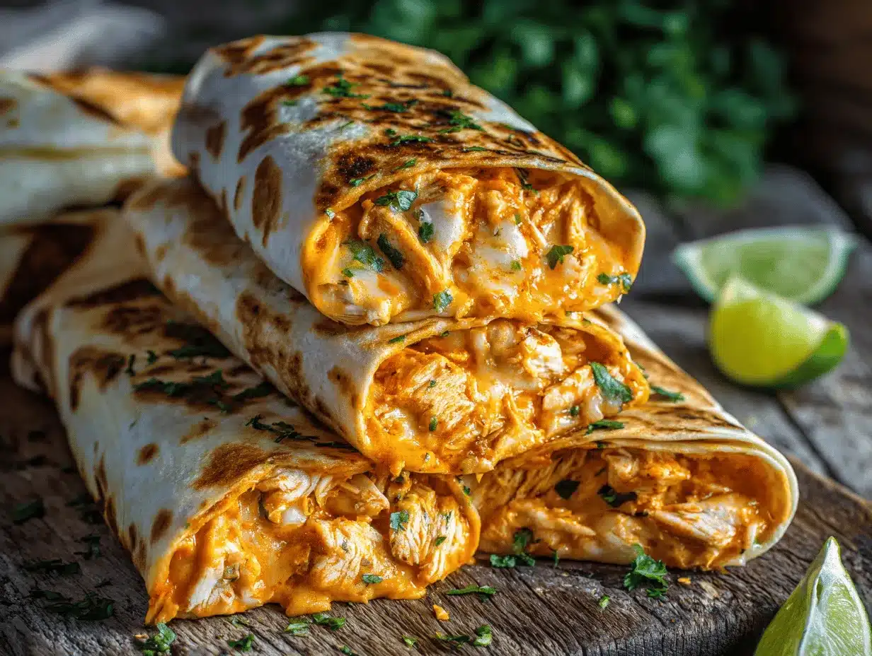 cheesy Buffalo chicken burritos preparation steps