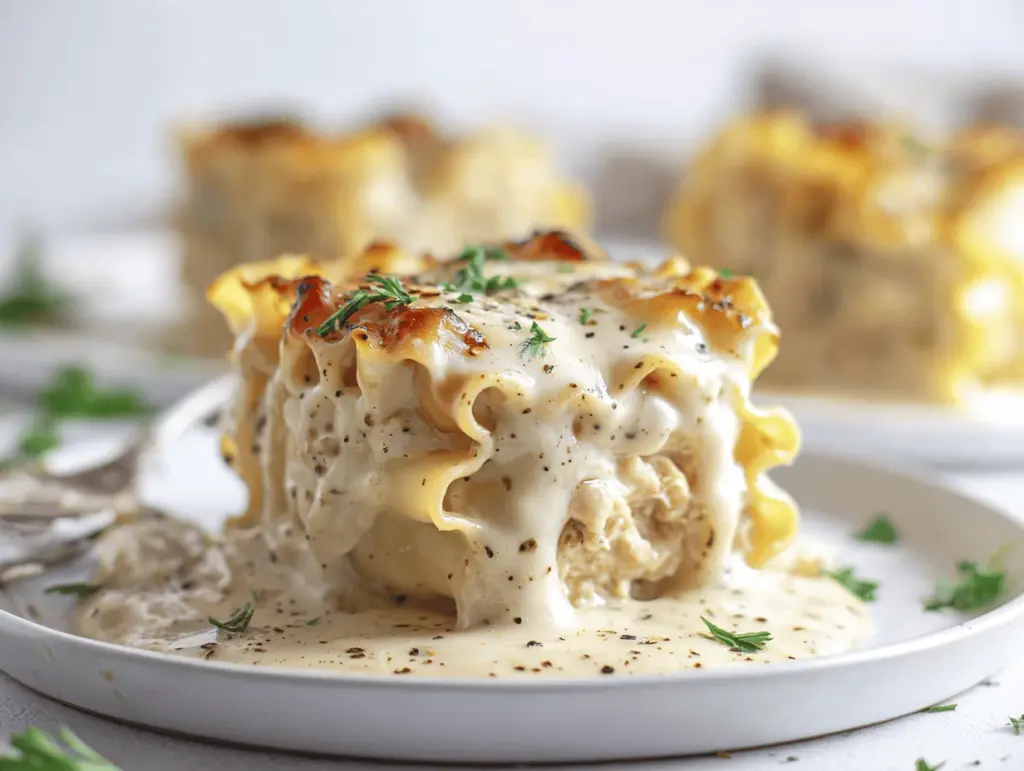 cheesy chicken Alfredo lasagna rolls - featured image