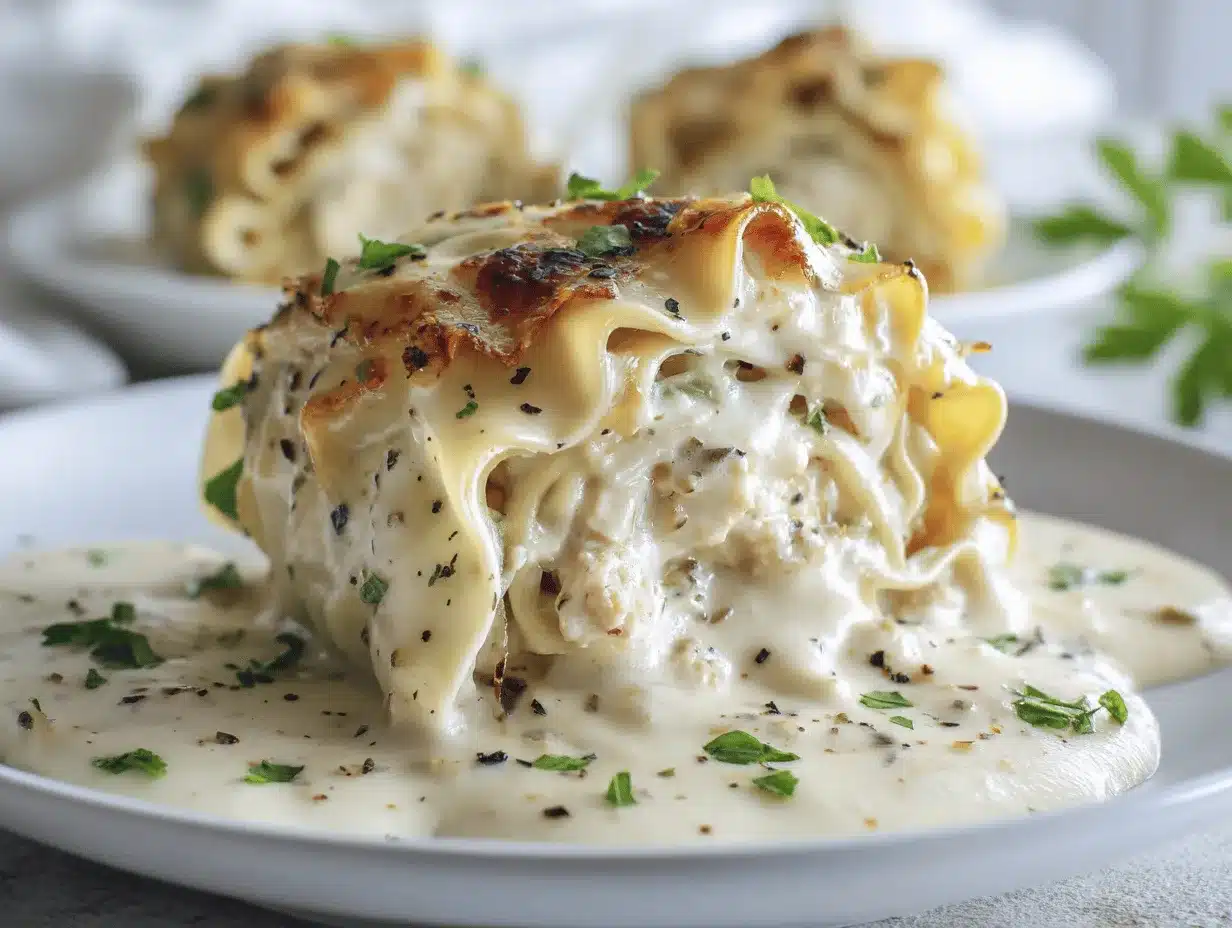 cheesy chicken Alfredo lasagna rolls preparation steps