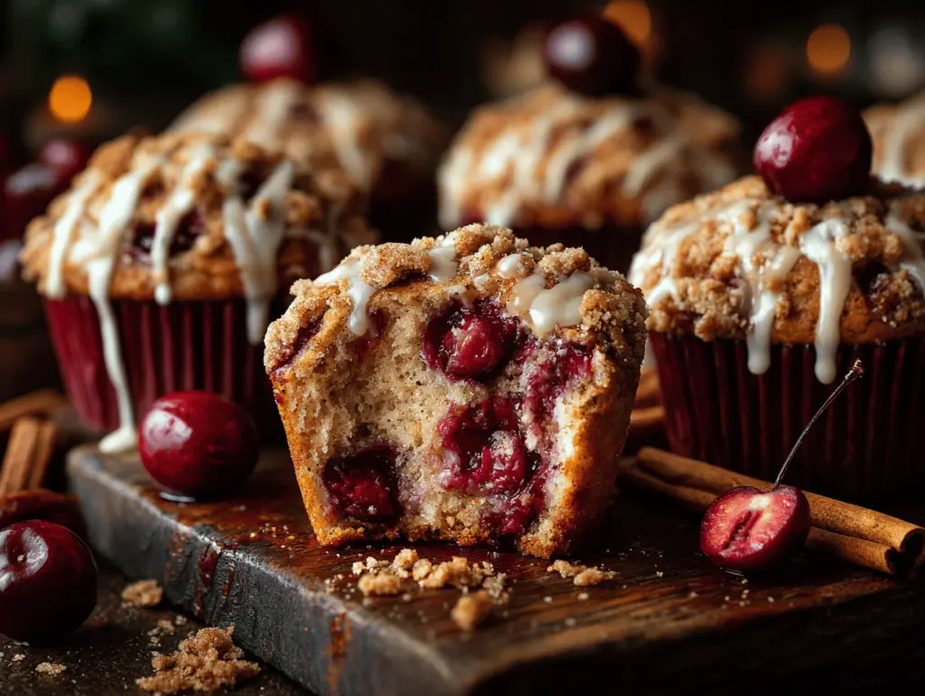 cinnamon streusel cherry cobbler muffins - featured image