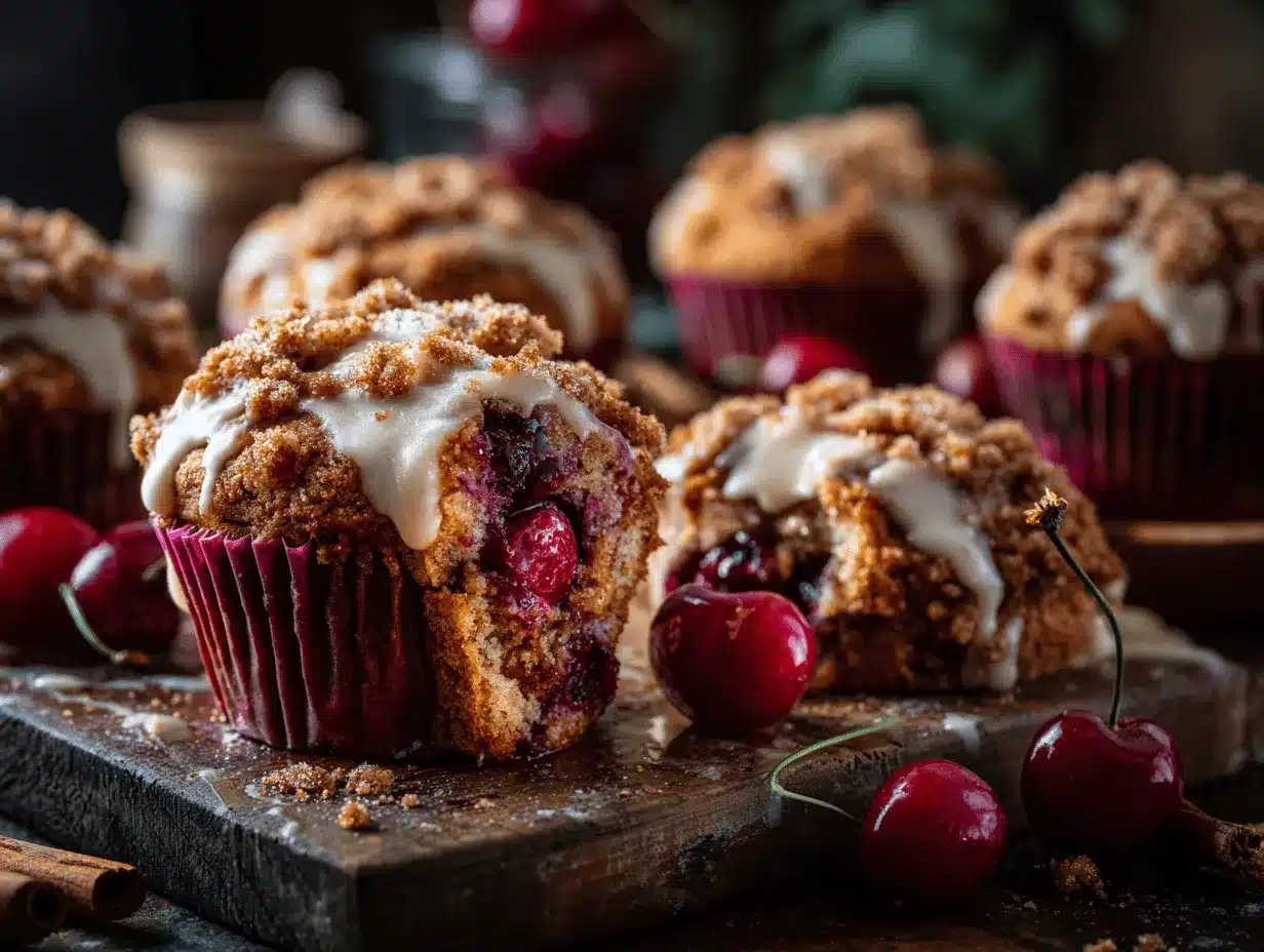 cinnamon streusel cherry cobbler muffins preparation steps
