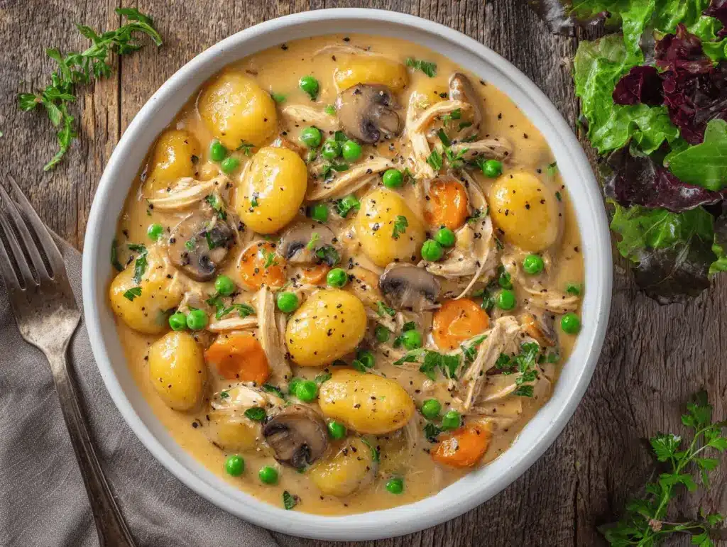 creamy chicken and gnocchi pot pie - featured image