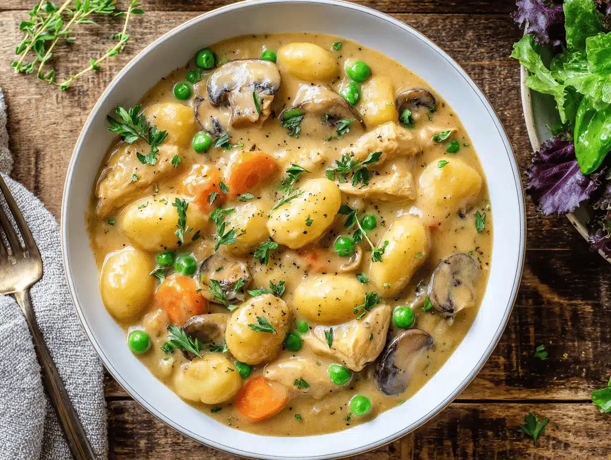 creamy chicken and gnocchi pot pie preparation steps