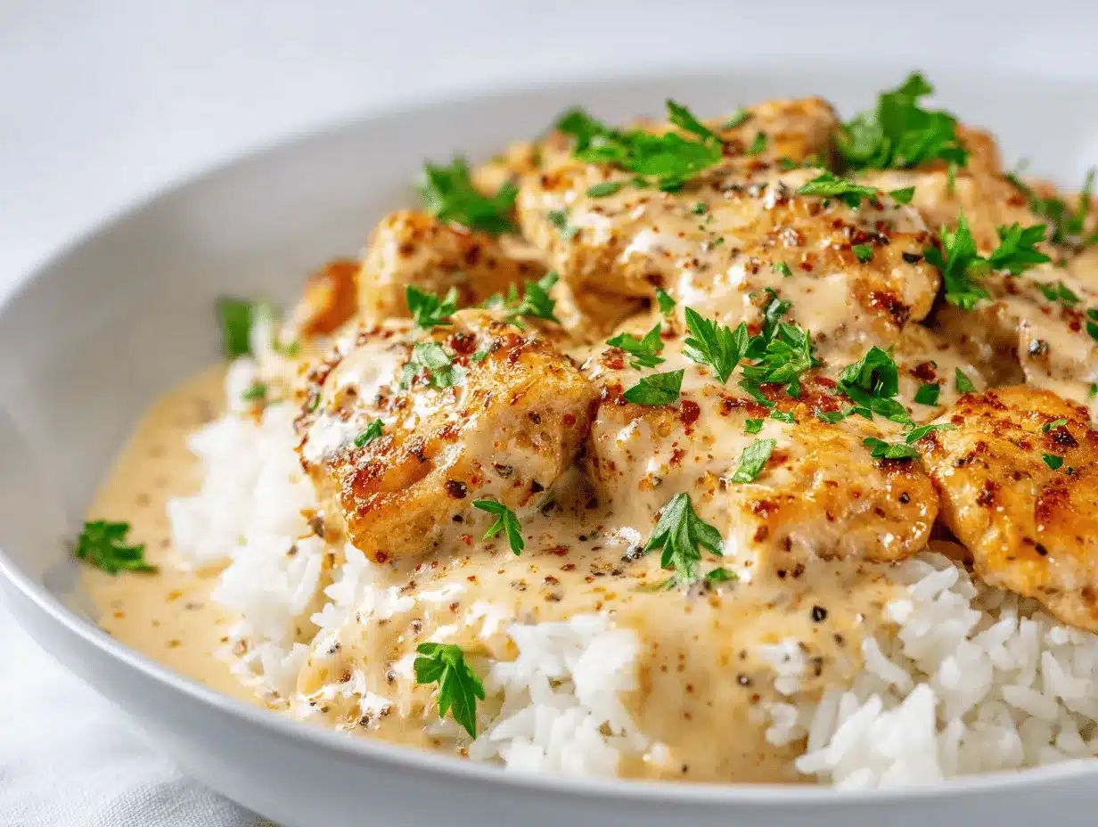 creamy smothered chicken and rice preparation steps