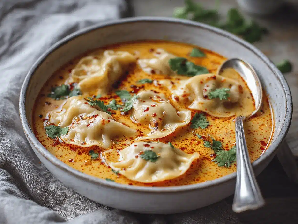 creamy Thai chicken potsticker soup preparation steps