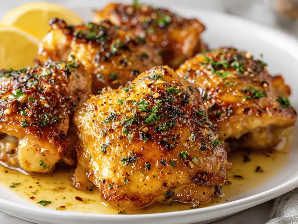 garlic butter baked chicken thighs - featured image