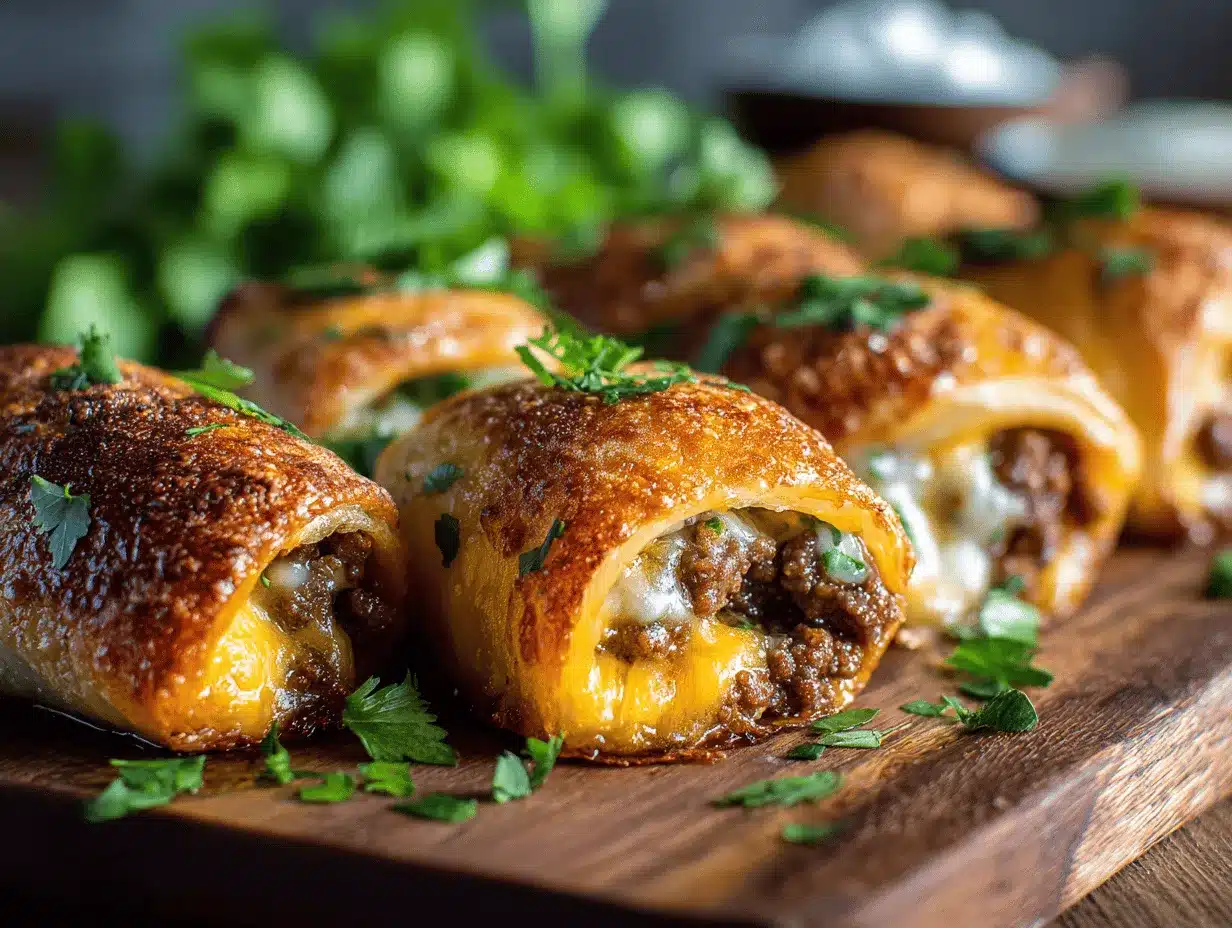 Garlic Butter Beef Cheeseburger Rollups preparation steps