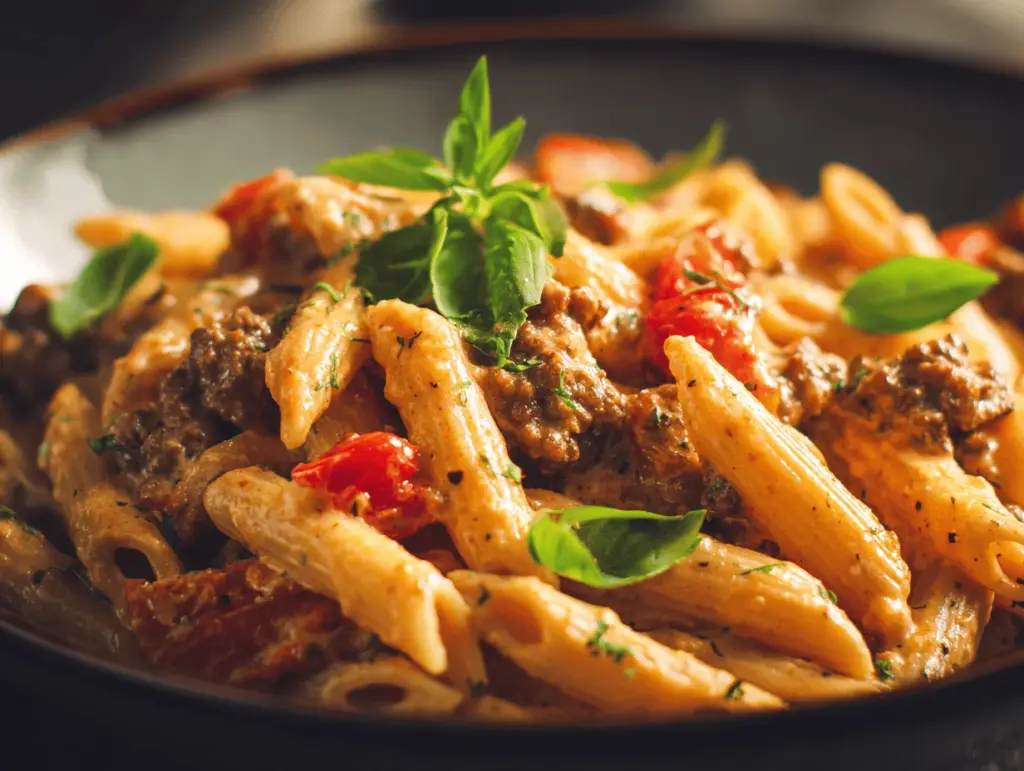 high-protein creamy beef pasta - featured image