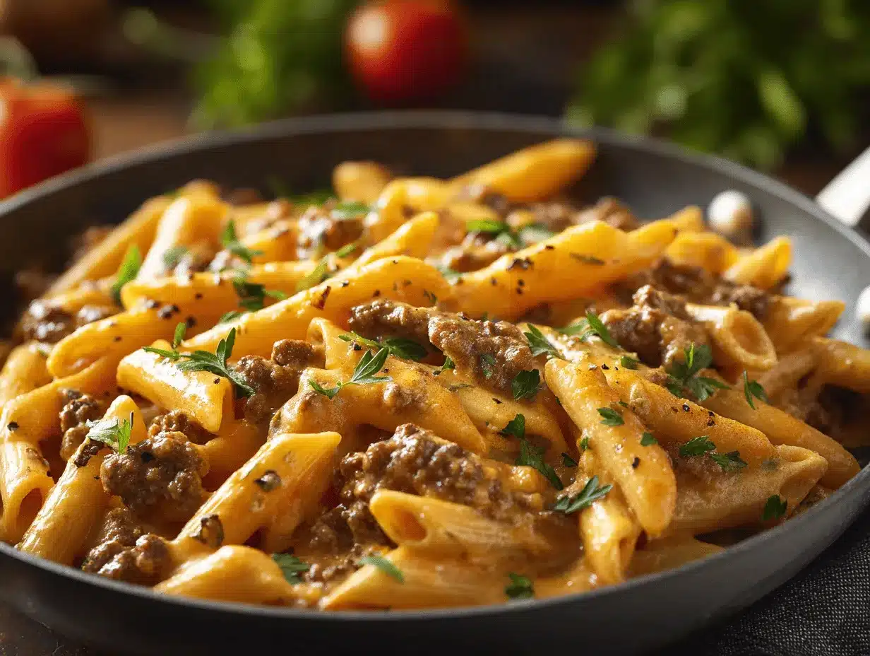 high protein creamy beef pasta preparation steps