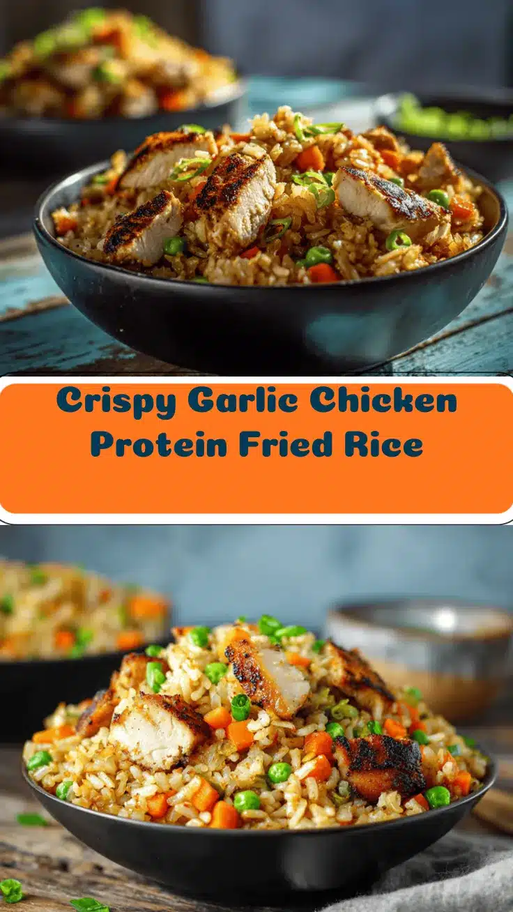 high protein crispy garlic chicken fried rice bowl recipe
