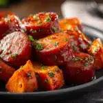 honey garlic sausage sweet potatoes - featured image