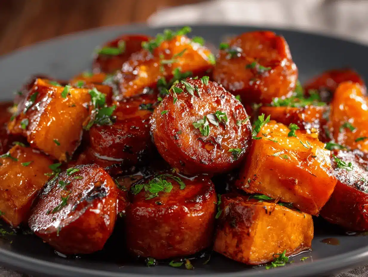honey garlic sausage sweet potatoes preparation steps