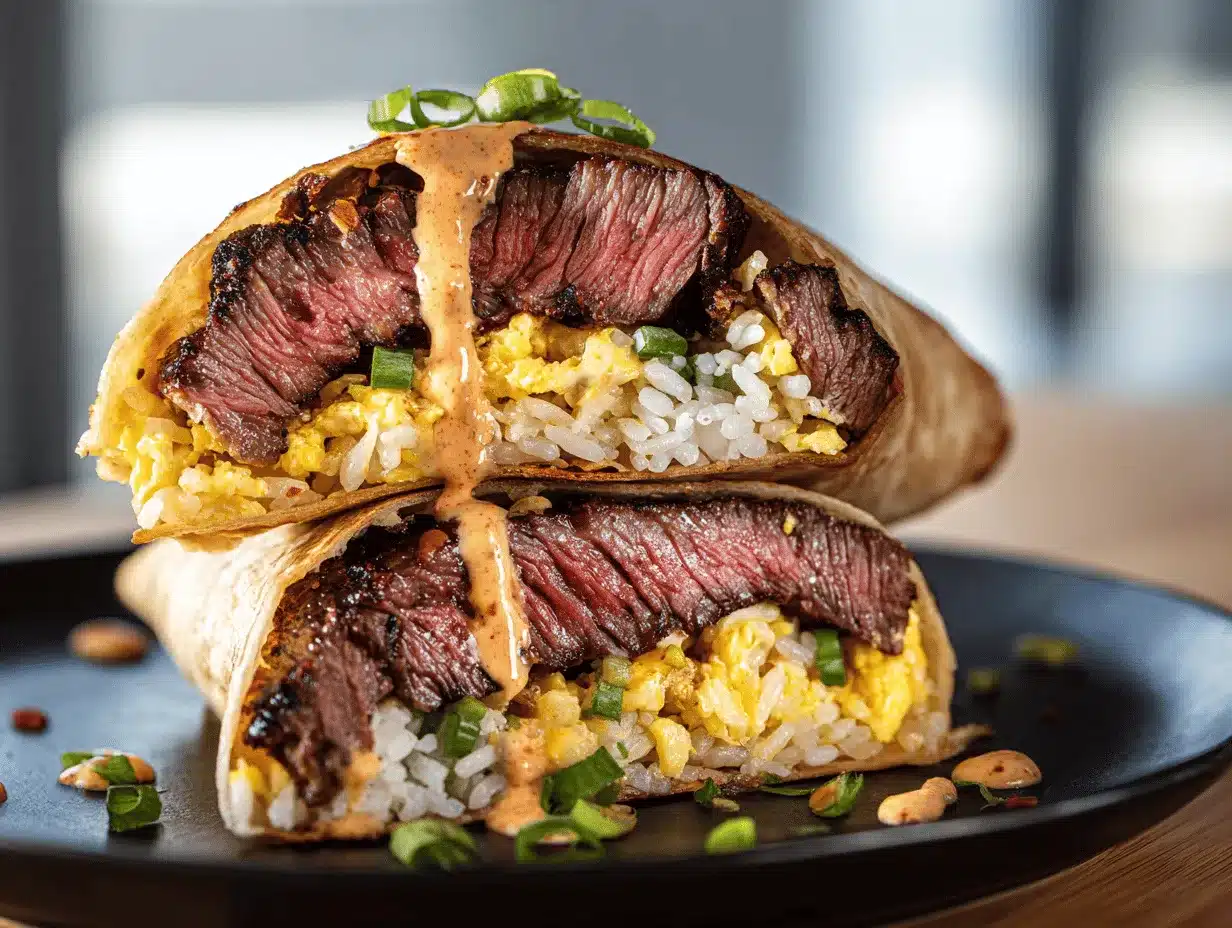 Korean BBQ Steak Breakfast Burritos preparation steps